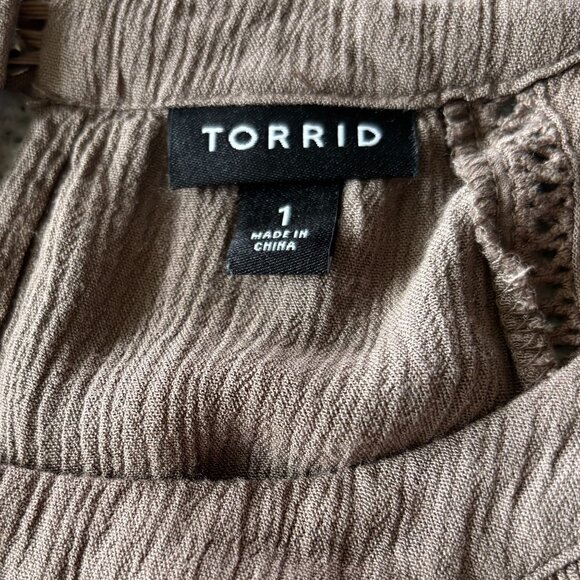 Torrid Women's Taupe Tunic Dress Sz 1 Sleeveless Keyhole Back Gauze Round Neck - Picture 8 of 9